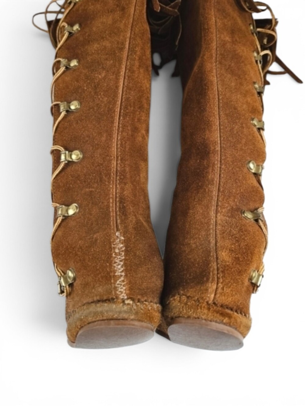 Vintage Suede Lace Up Moccasin Fringe Boots in Umber Brown Women's Size 5 - Picture 12 of 12